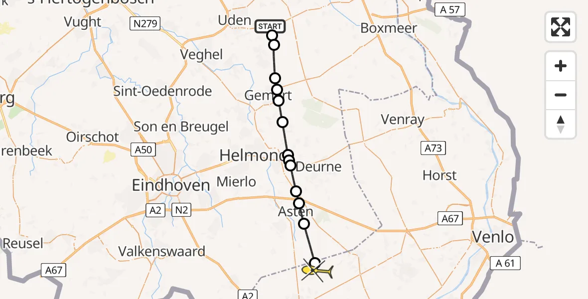 Routekaart van de vlucht: Politieheli naar Ospel, Houtduiflaan