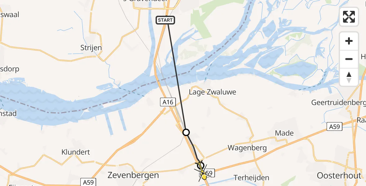 Routekaart van de vlucht: Politiehelikopter naar Langeweg, Hoofdstraat