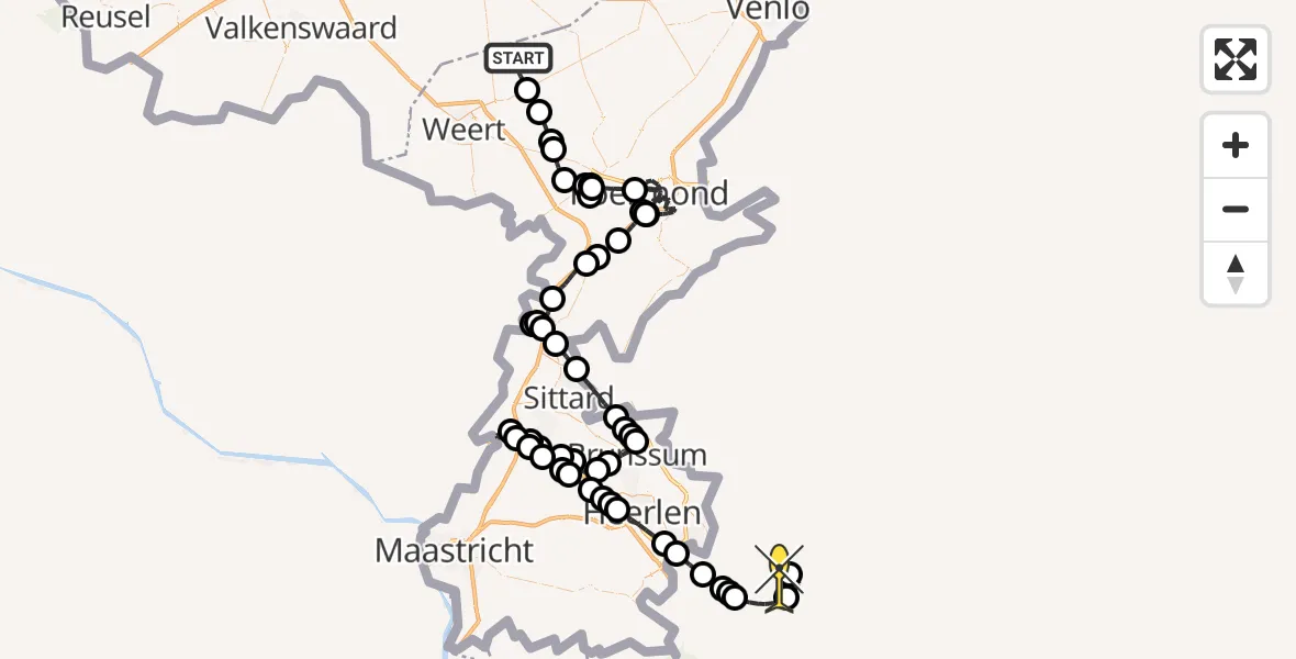 Routekaart van de vlucht: Politieheli naar Würselen, Gabriëlweg