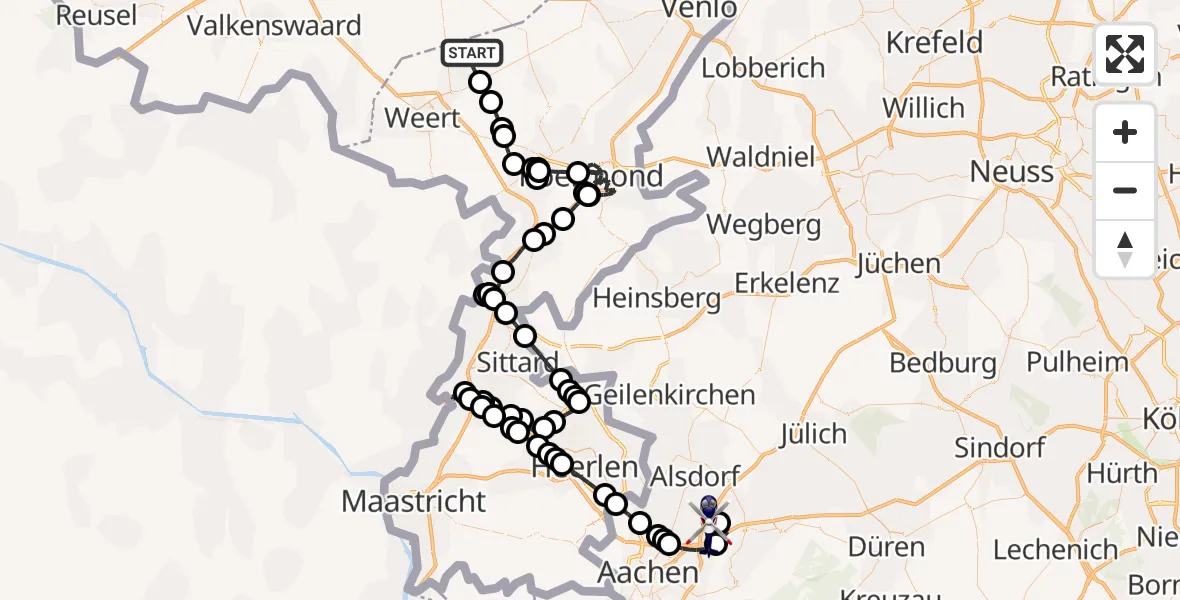 Vluchtroute Politiehelikopter Ospel - Würselen, 29 juli 2025, 08:33