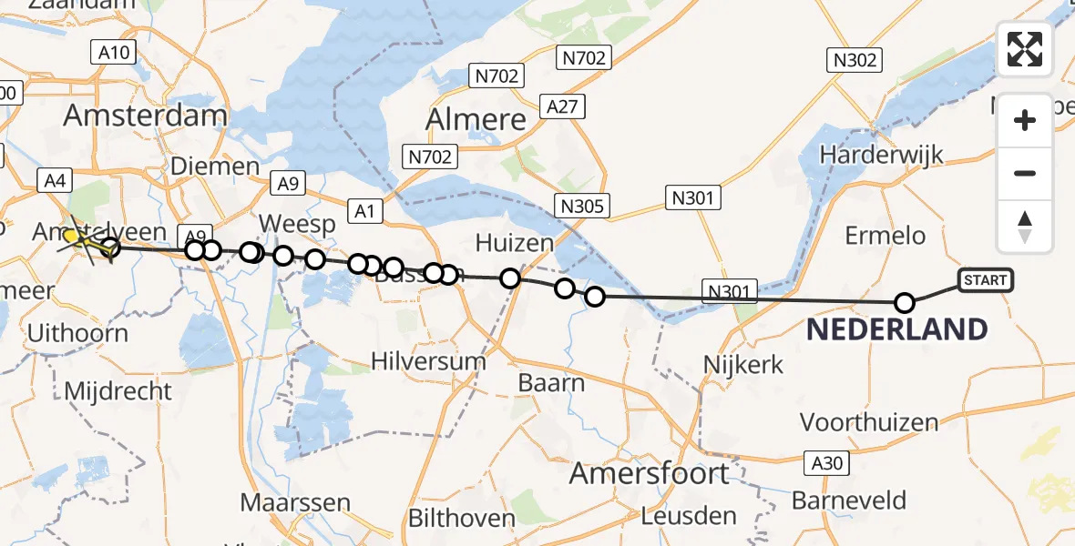 Routekaart van de vlucht: Politiehelikopter naar Amstelveen, Sprielderweg