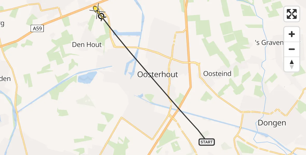 Routekaart van de vlucht: Politiehelikopter naar Den Hout, Gouden Rijderstraat