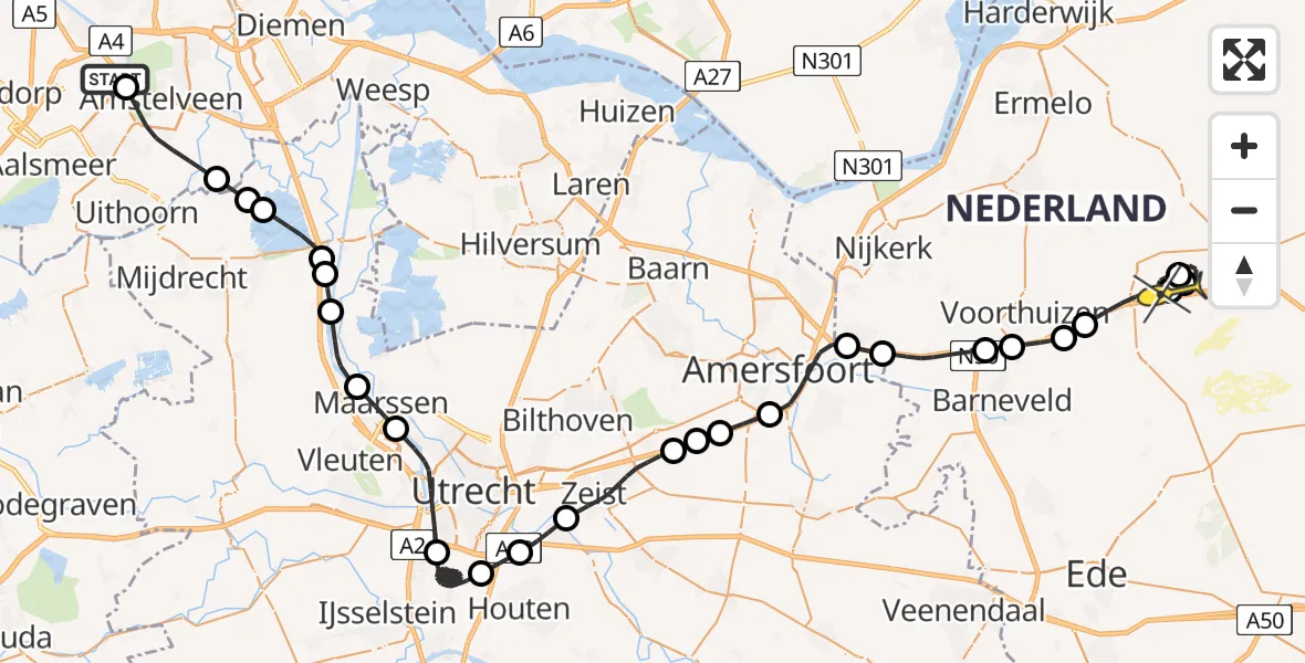 Routekaart van de vlucht: Politieheli naar Stroe, Nieuwe Meerlaan