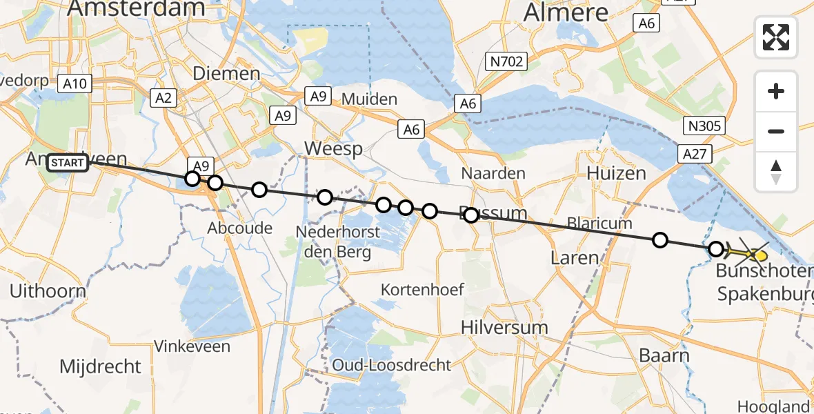 Routekaart van de vlucht: Politieheli naar Bunschoten-Spakenburg, Keizer Karelweg