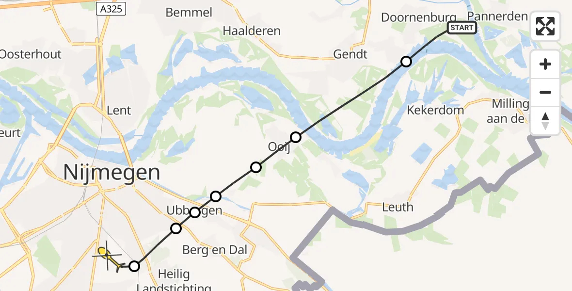 Routekaart van de vlucht: Lifeliner 3 naar Radboud Universitair Medisch Centrum, Veerstoep