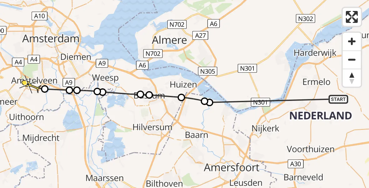 Routekaart van de vlucht: Politiehelikopter naar Amstelveen, Maatweg