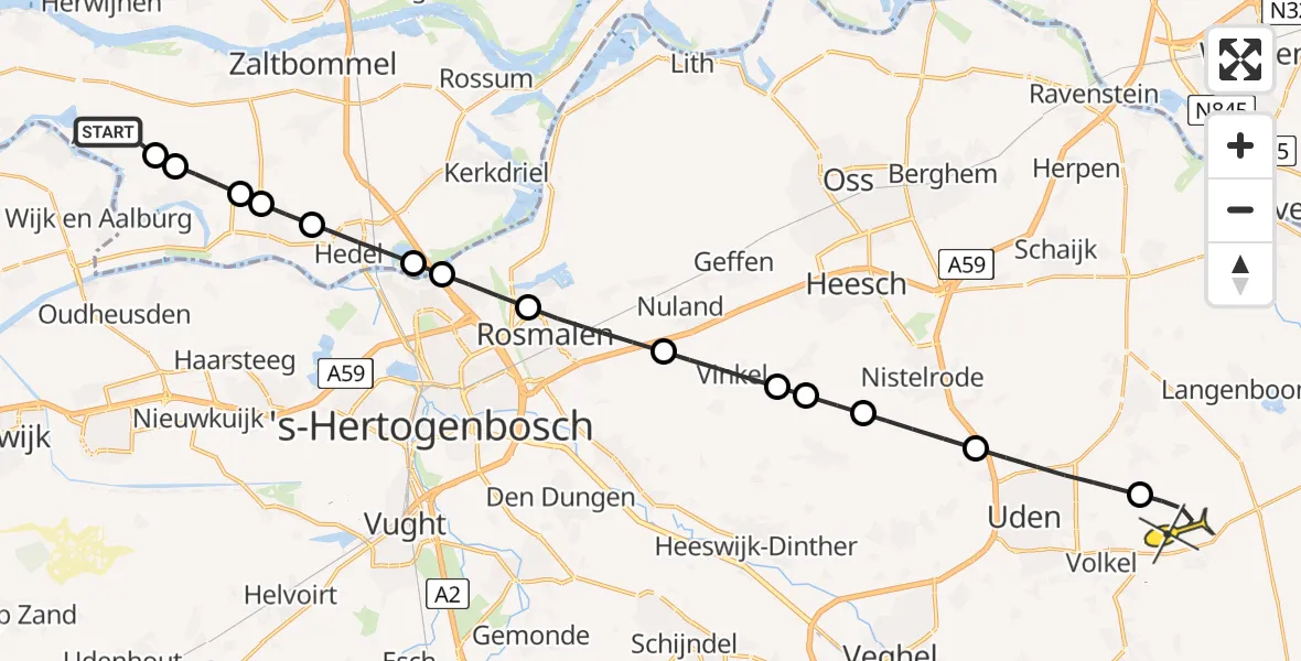 Routekaart van de vlucht: Lifeliner 3 naar Vliegbasis Volkel, Eendenkade