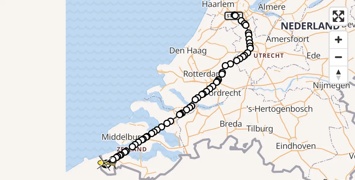 Routekaart van de vlucht: Politiehelikopter naar Oostburg, Aalsmeer