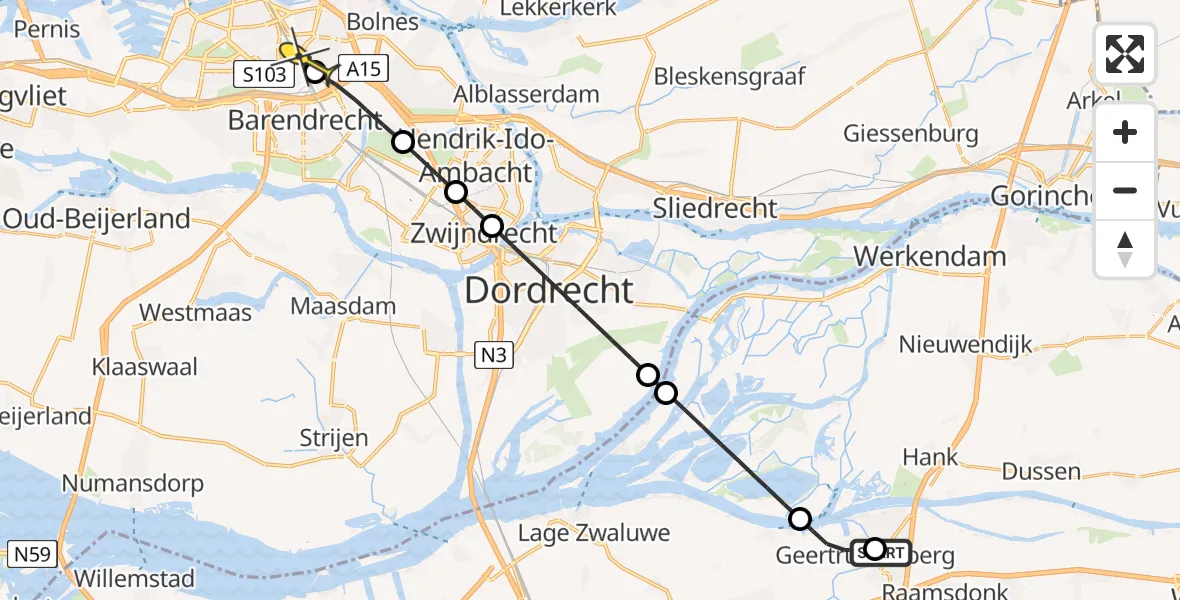Routekaart van de vlucht: Lifeliner 2 naar Rotterdam, Dulderpark