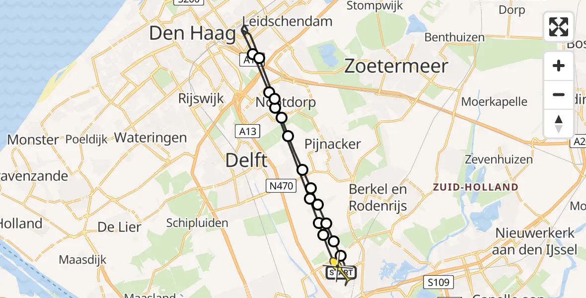 Routekaart van de vlucht: Lifeliner 2 naar Rotterdam The Hague Airport, Schieveense polder