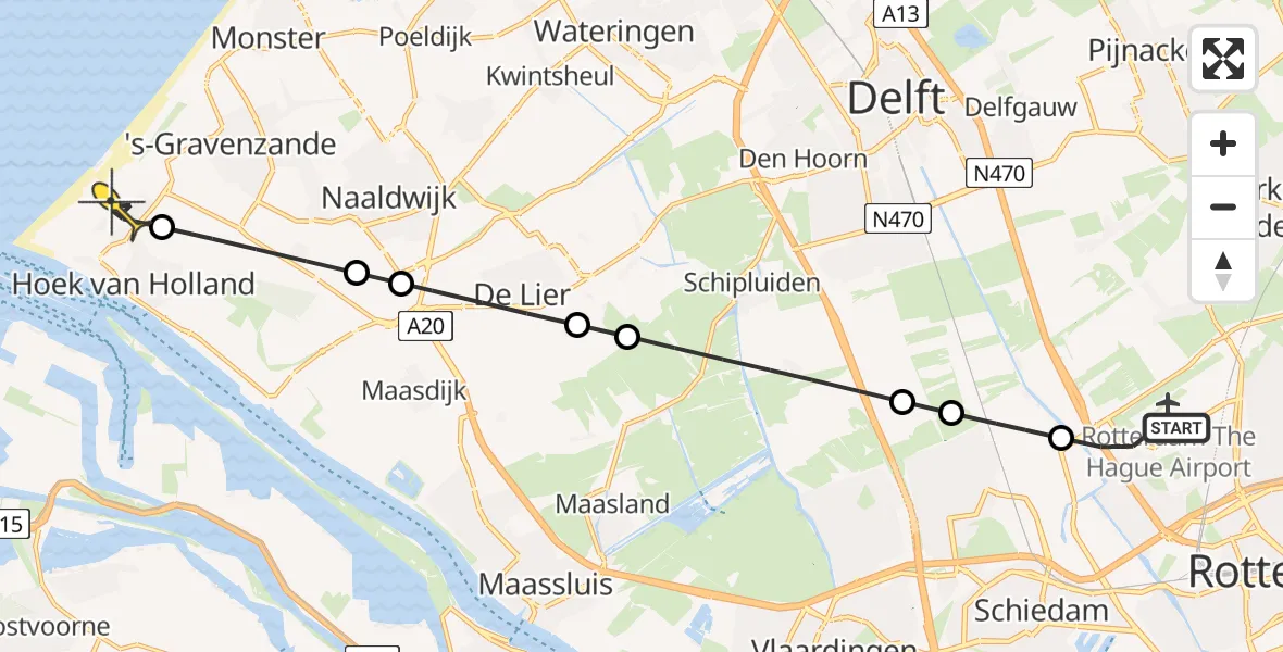 Routekaart van de vlucht: Lifeliner 2 naar Hoek van Holland, Linatebaan