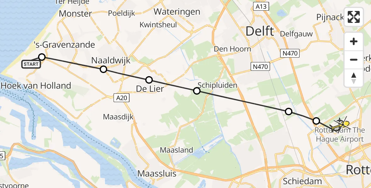 Routekaart van de vlucht: Lifeliner 2 naar Rotterdam The Hague Airport, Maasdijk