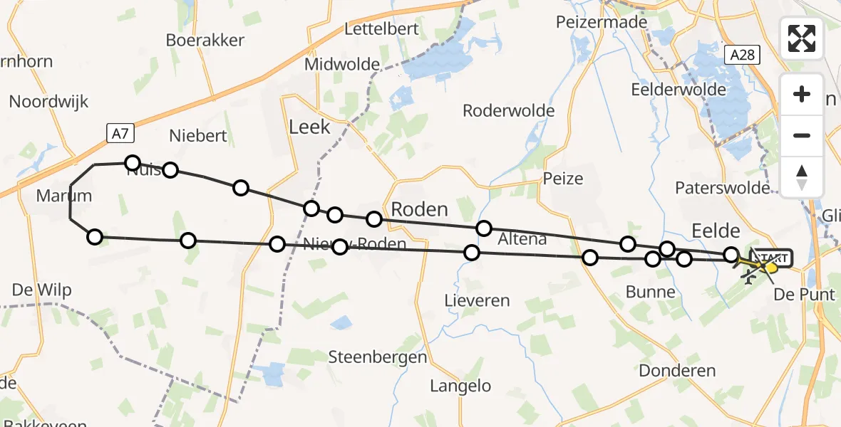 Routekaart van de vlucht: Lifeliner 4 naar Groningen Airport Eelde, Oosterloop
