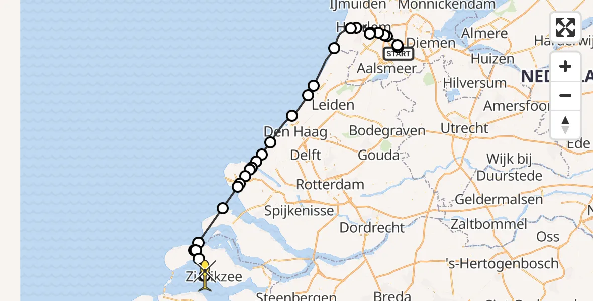 Routekaart van de vlucht: Politiehelikopter naar Zierikzee, Boerenweg