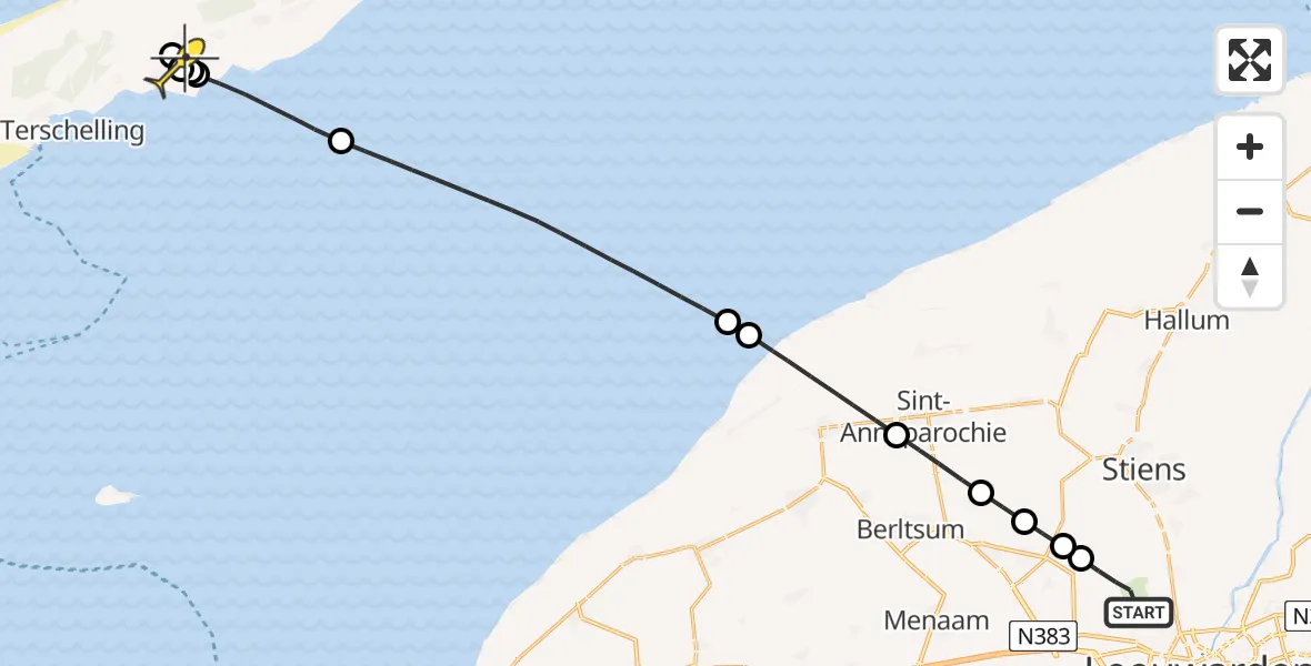 Routekaart van de vlucht: Ambulancehelikopter naar Midsland, Keegsdijkje