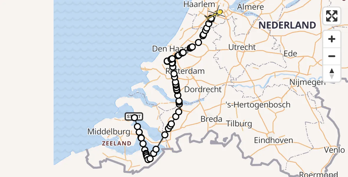 Routekaart van de vlucht: Politieheli naar Schiphol, Oosterschelde