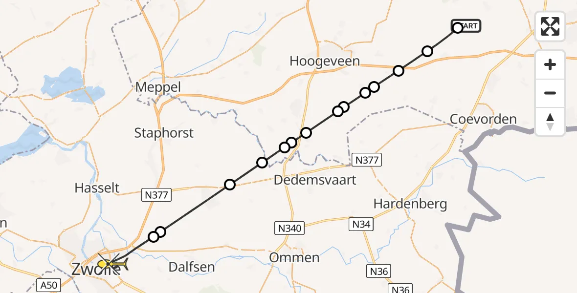 Routekaart van de vlucht: Lifeliner 4 naar Zwolle, Dorpsstraat