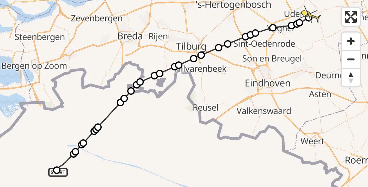 Routekaart van de vlucht: Lifeliner 3 naar Vliegbasis Volkel, Zeelandsedijk