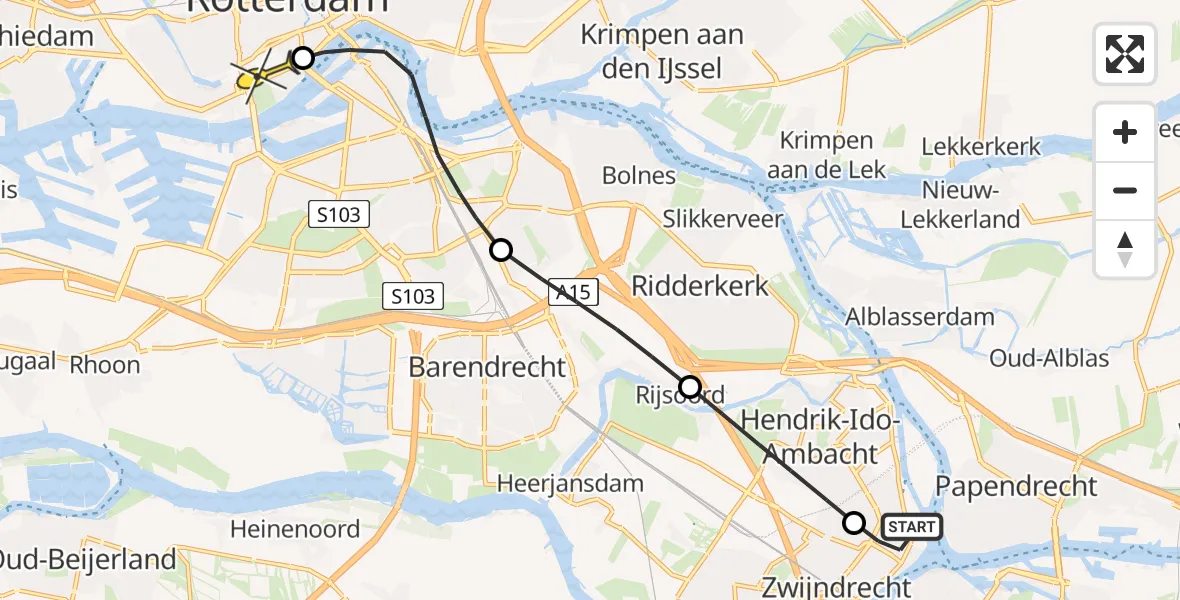 Routekaart van de vlucht: Lifeliner 2 naar Erasmus MC, Henegouwen