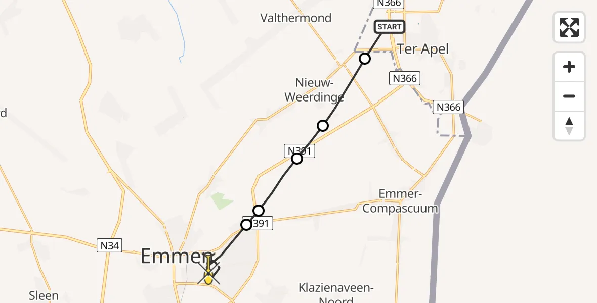 Routekaart van de vlucht: Lifeliner 4 naar Emmen, Westerstraat