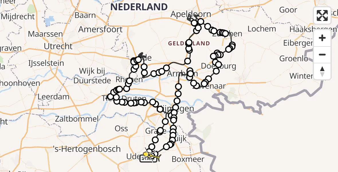 Routekaart van de vlucht: Politiehelikopter naar Volkel, Houtvennen
