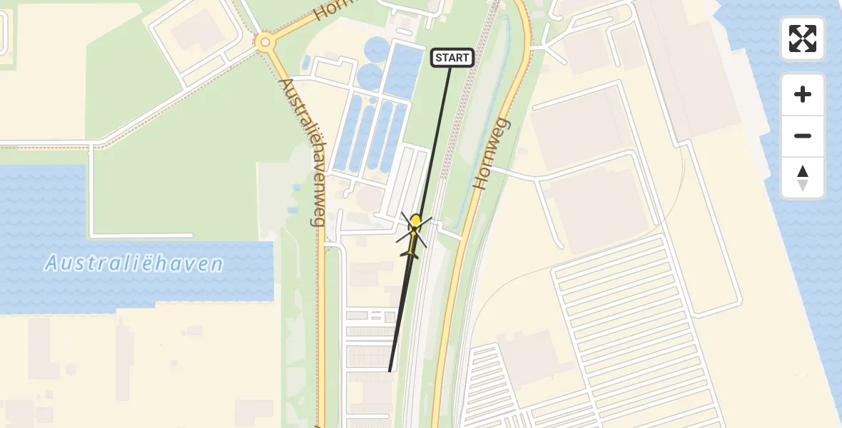 Routekaart van de vlucht: Lifeliner 1 naar Amsterdam Heliport, Nieuw-Zeelandweg