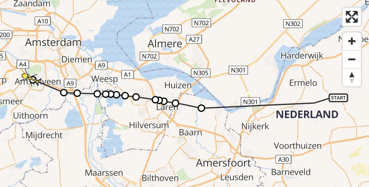 Routekaart van de vlucht: Politiehelikopter naar Amstelveen, Leuvenumseveld