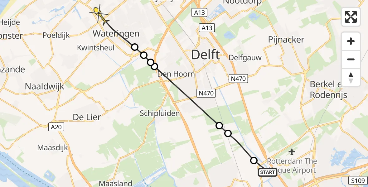 Routekaart van de vlucht: Politiehelikopter naar Den Haag, Kethelsekade