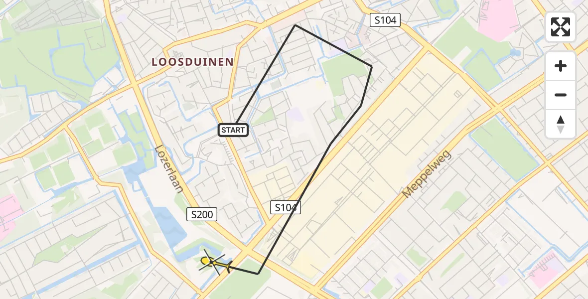 Routekaart van de vlucht: Politieheli naar Den Haag, Nieuweweg