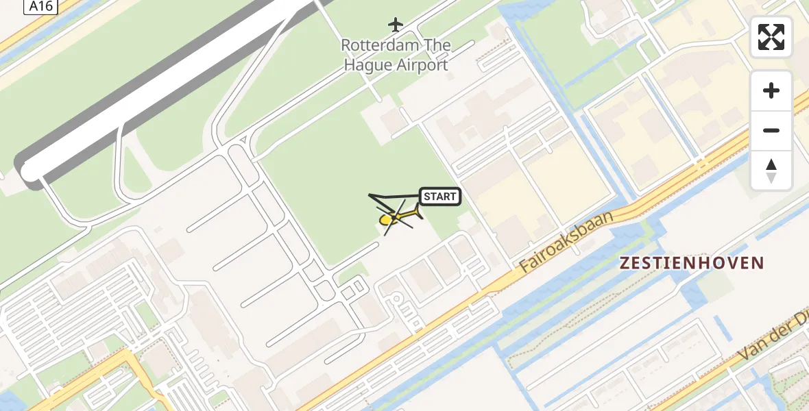 Routekaart van de vlucht: Politiehelikopter naar Rotterdam The Hague Airport, Fairoaksbaan