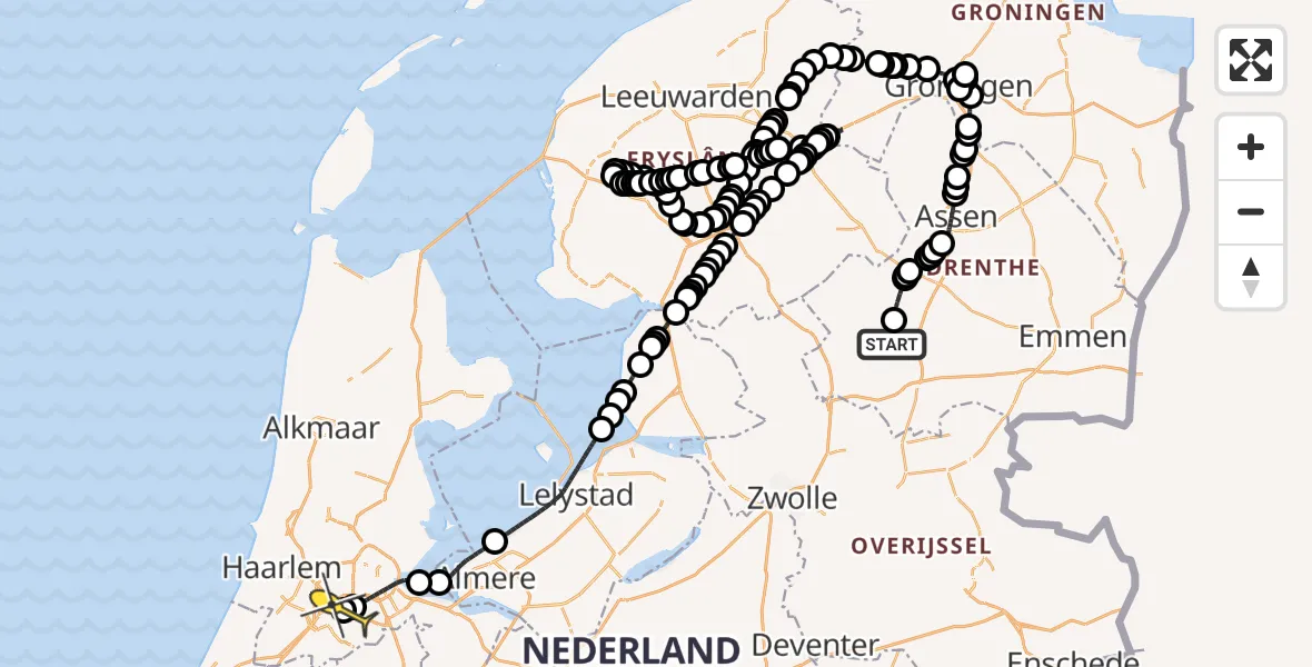 Routekaart van de vlucht: Politiehelikopter naar Schiphol, De Noordster