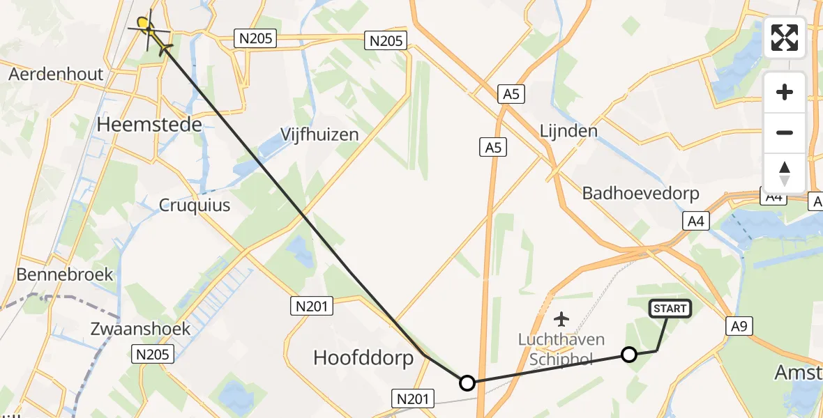 Routekaart van de vlucht: Politieheli naar Haarlem, Amsterdam-Bataviaweg