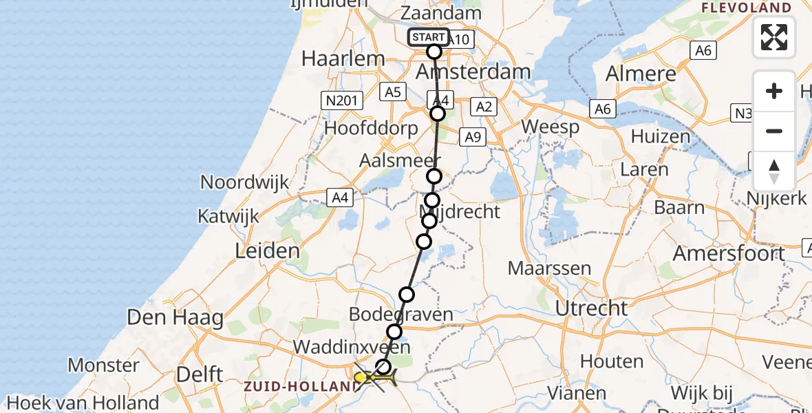 Routekaart van de vlucht: Lifeliner 1 naar Gouda, Maltaweg