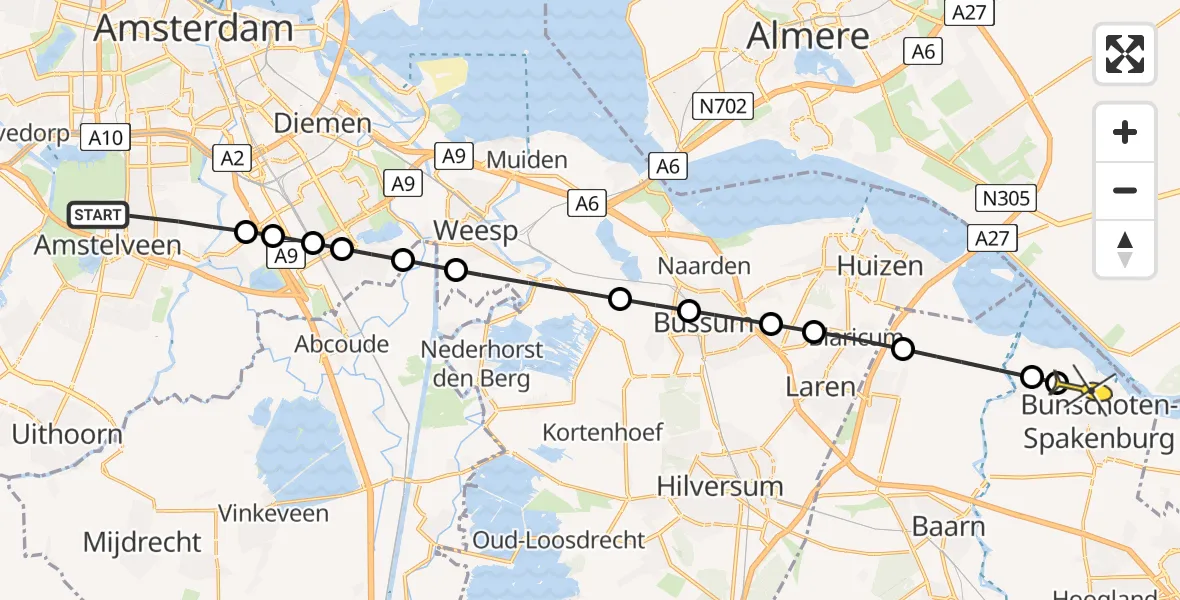 Routekaart van de vlucht: Politiehelikopter naar Bunschoten-Spakenburg, Zonnestein