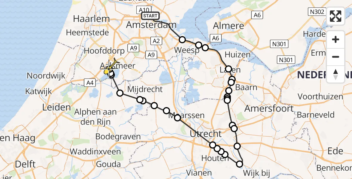 Routekaart van de vlucht: Politiehelikopter naar Rijsenhout, IJpromenade