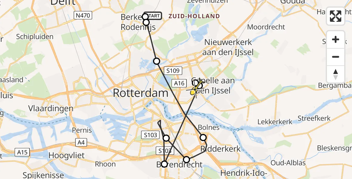 Routekaart van de vlucht: Politiehelikopter naar Rotterdam, Schiebroekseweg