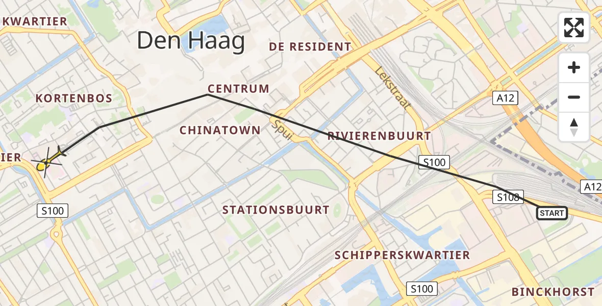 Routekaart van de vlucht: Lifeliner 2 naar Den Haag, Spui