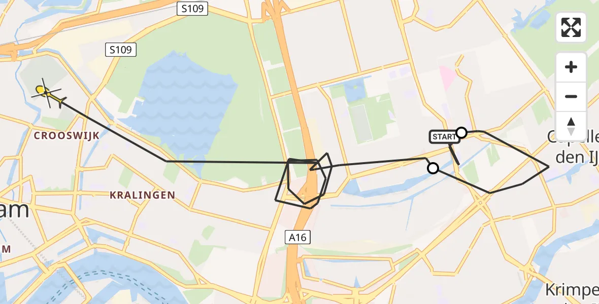 Routekaart van de vlucht: Politiehelikopter naar Rotterdam, Mecklenburgplein
