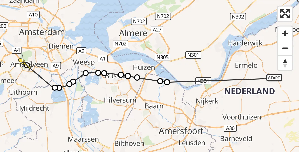 Routekaart van de vlucht: Politieheli naar Amstelveen, Garderenseweg