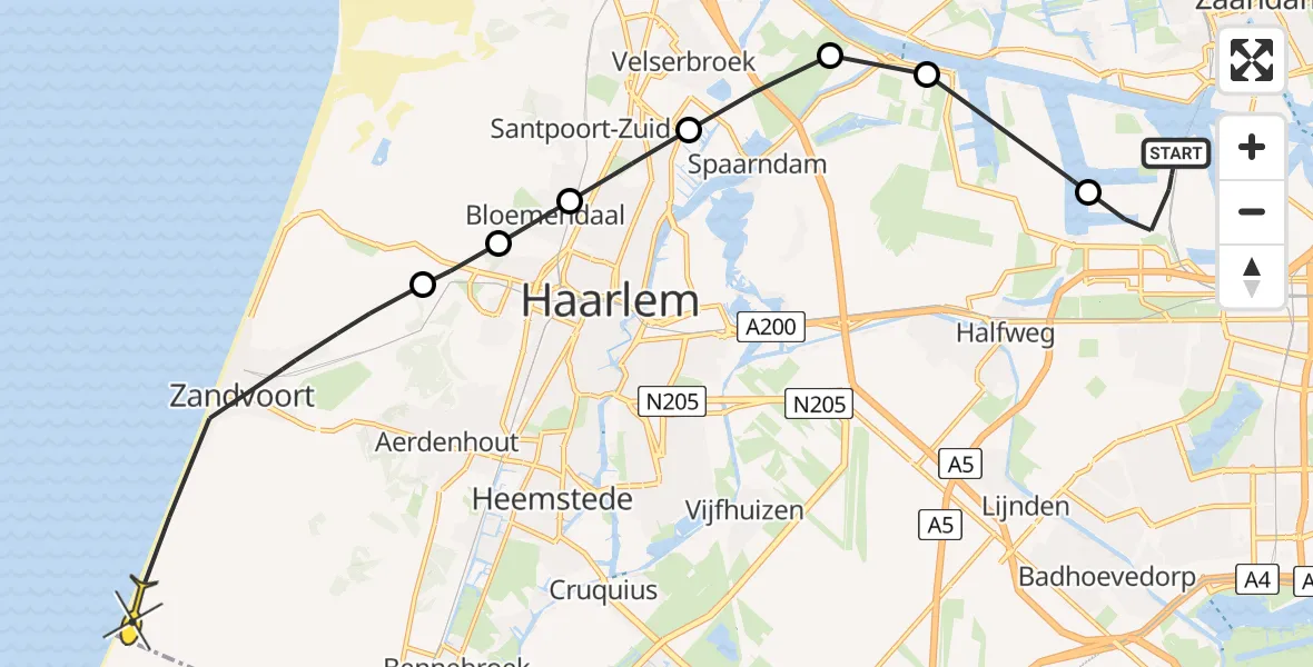 Routekaart van de vlucht: Lifeliner 1 naar Zandvoort, Australiëhavenweg