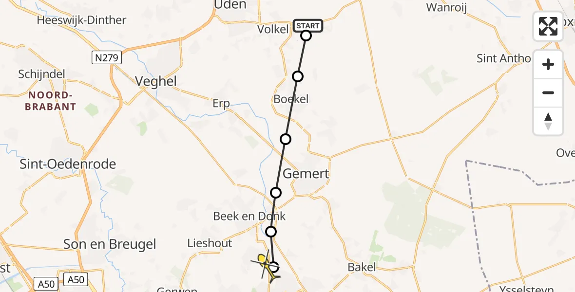 Routekaart van de vlucht: Lifeliner 3 naar Aarle-Rixtel, Bovenstehuis