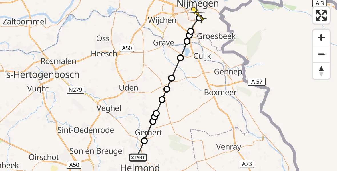 Routekaart van de vlucht: Lifeliner 3 naar Radboud Universitair Medisch Centrum, Kloosterdreef