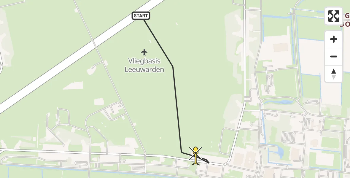 Routekaart van de vlucht: Ambulancehelikopter naar Vliegbasis Leeuwarden, Buitengebied Noordwest