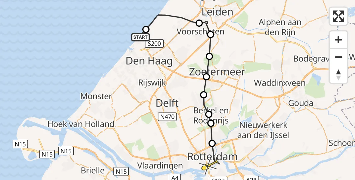 Routekaart van de vlucht: Lifeliner 2 naar Erasmus MC, Ganzenhoekweg