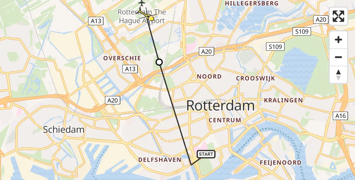 Routekaart van de vlucht: Lifeliner 2 naar Rotterdam The Hague Airport, Overschiese Kleiweg