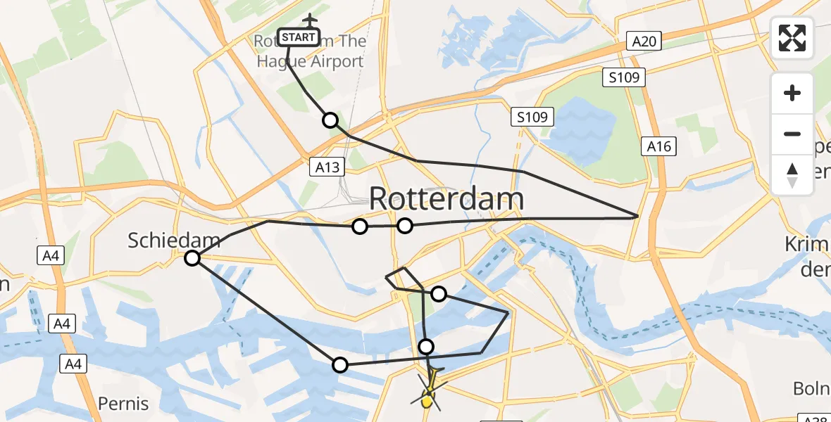 Routekaart van de vlucht: Politiehelikopter naar Rotterdam, Deelenpad