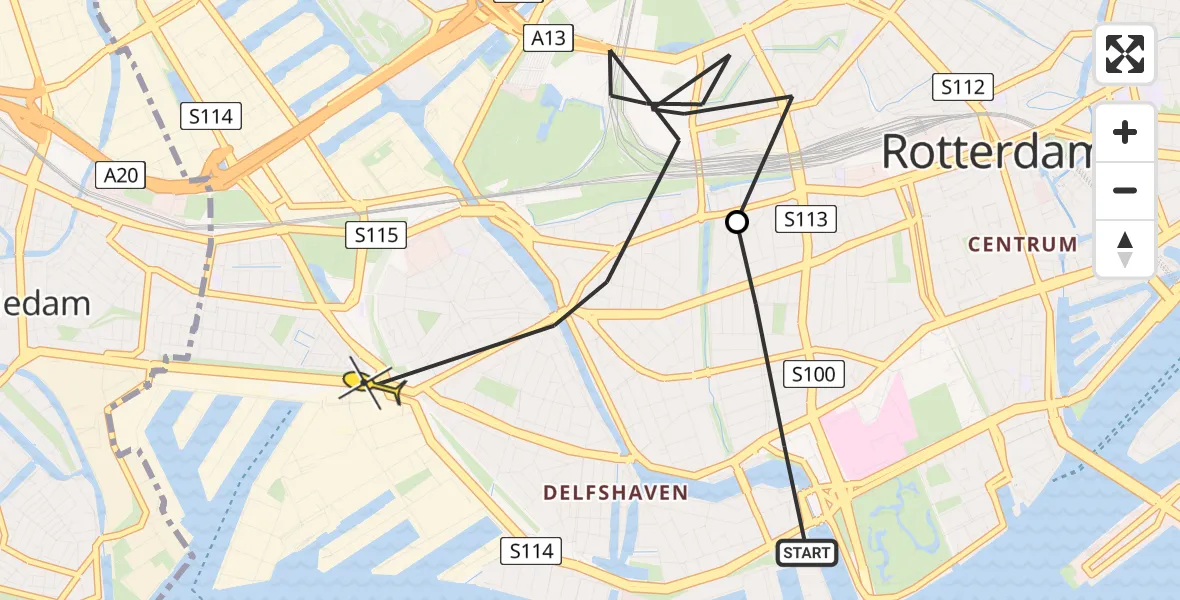 Routekaart van de vlucht: Politiehelikopter naar Rotterdam, Schermlaan