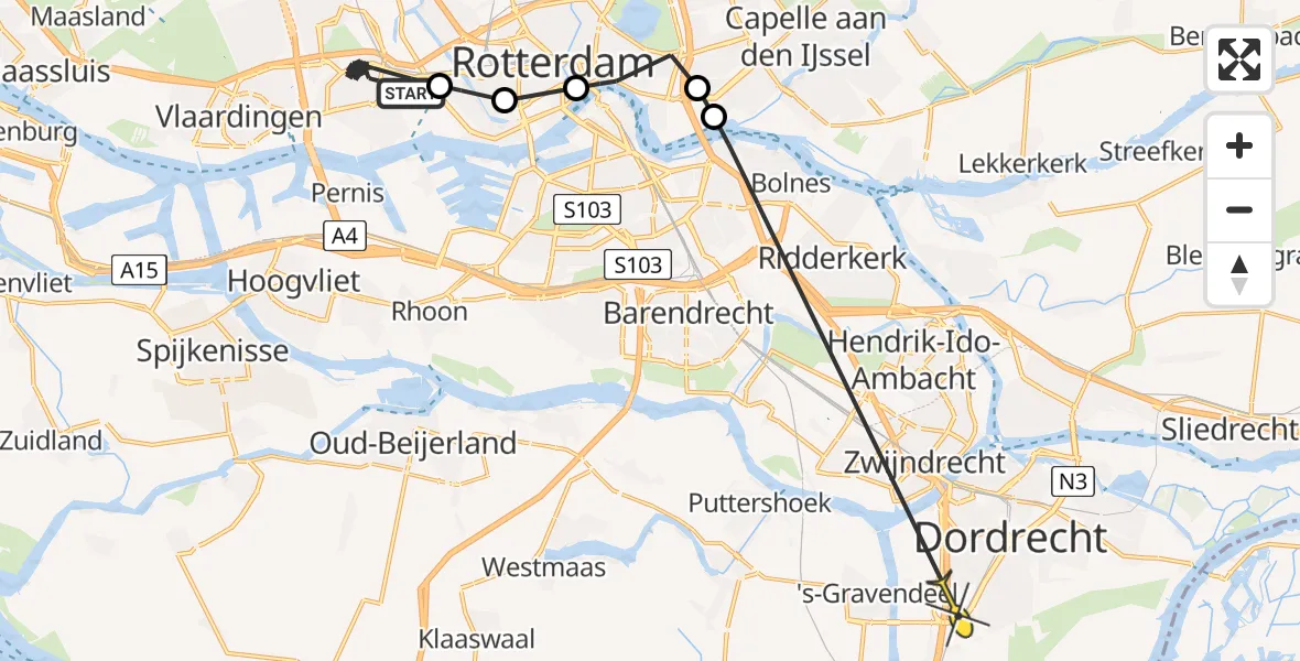 Routekaart van de vlucht: Politieheli naar Dordrecht, Spinhuispad