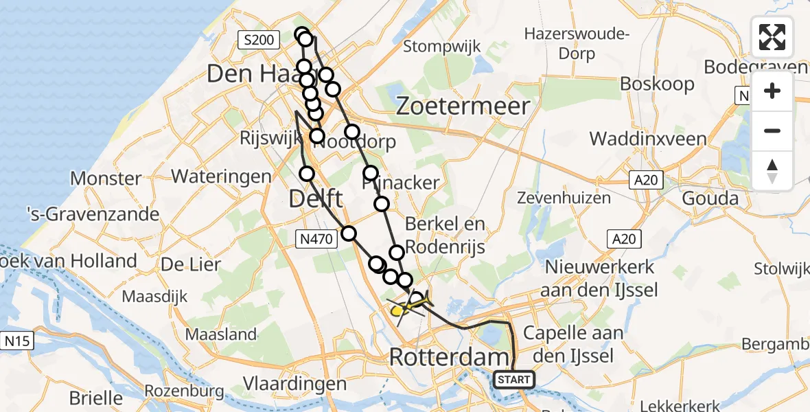 Routekaart van de vlucht: Politiehelikopter naar Rotterdam The Hague Airport, Jacob de Vletterbaan