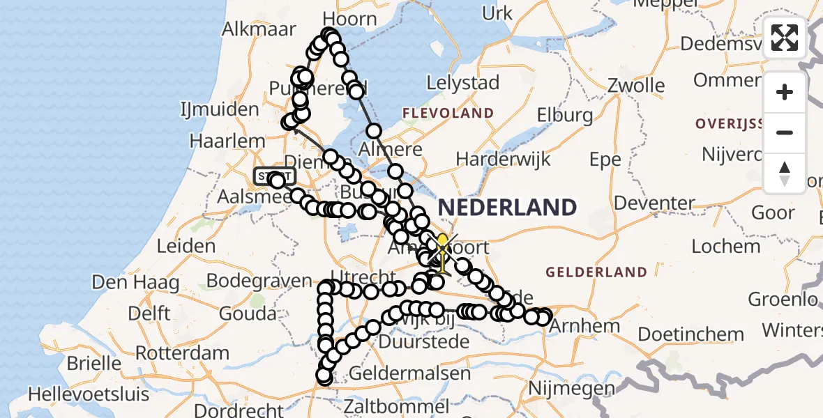 Routekaart van de vlucht: Politieheli naar Amersfoort, Mr. Jac. Takkade
